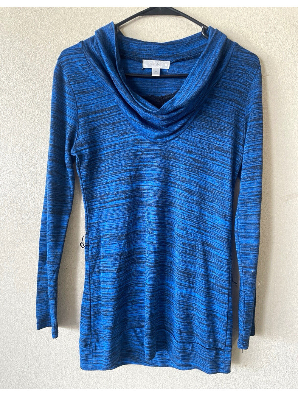 dressbarn M Blue Heathered Cowl Neck Long Sleeve Knit Top Lace Accent